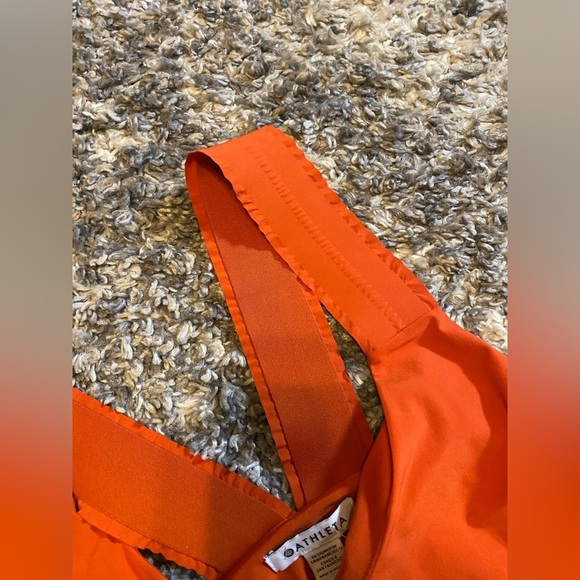 ATHLETA SAVANNAH Strap Mini Dress M Orange V-Neck Sleeveless Drawstring - Picture 5 of 7